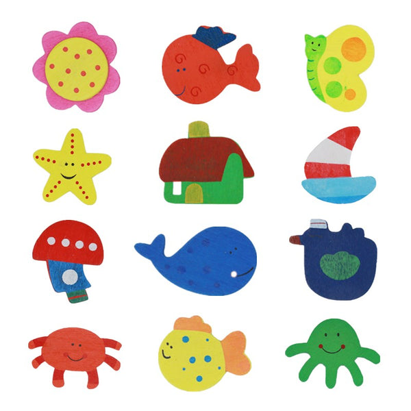 12pcs/lot  Wooden Refrigerator Magnet Fridge Stickers Animal Cartoon Colorful