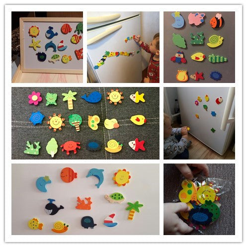 12pcs/lot  Wooden Refrigerator Magnet Fridge Stickers Animal Cartoon Colorful
