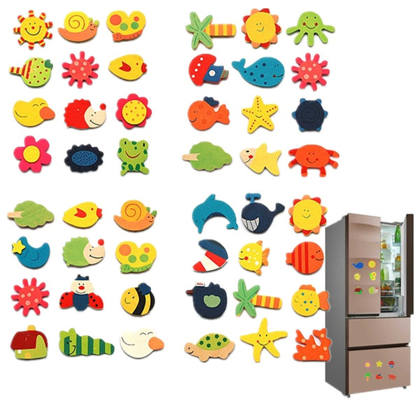 12pcs/lot  Wooden Refrigerator Magnet Fridge Stickers Animal Cartoon Colorful